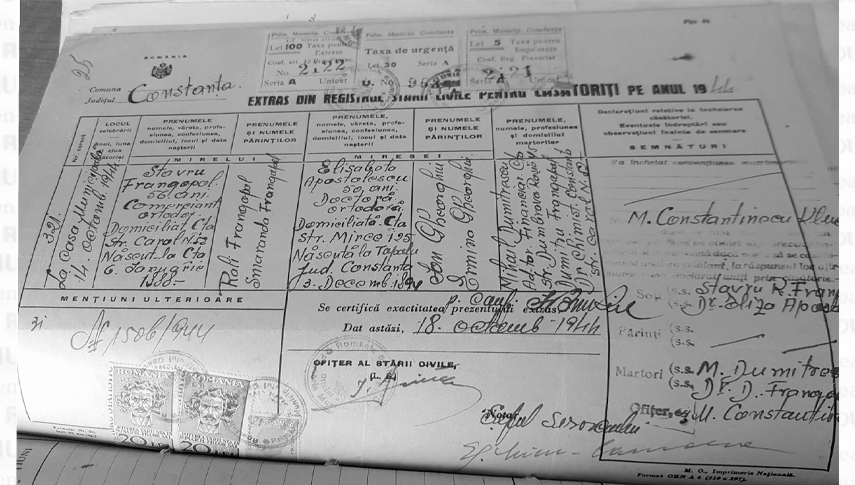 Extras din Registrul căsătoriți pe anul 1944
