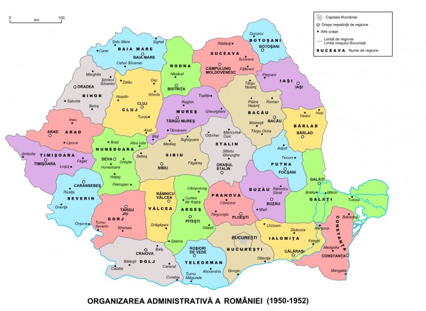 Hartă Republica Populară Română 1950. Sursă foto: Wikipedia