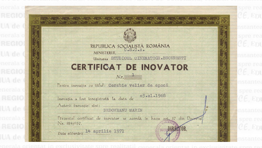 Certificatul de inovator al goeletei „Speranța”