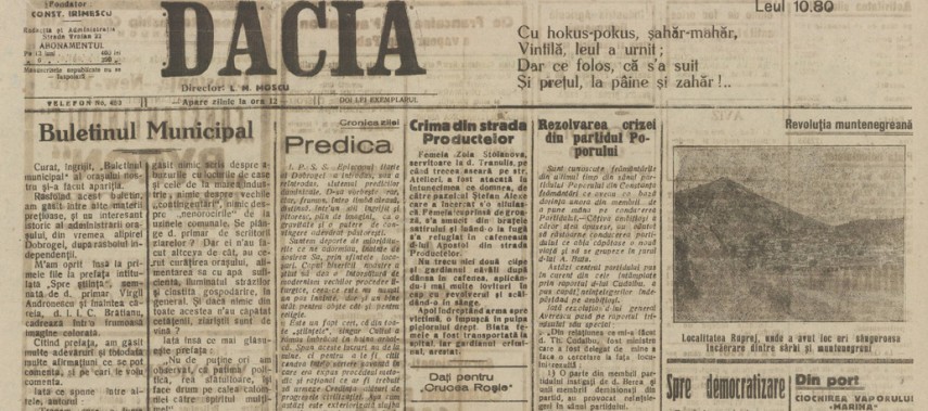 Captură din numărul 16 al ziarului „Dacia”. Foto: Arcanum