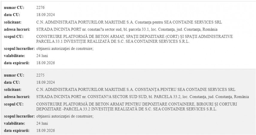 SEA CONTAINER SERVICES - acte de urbanism