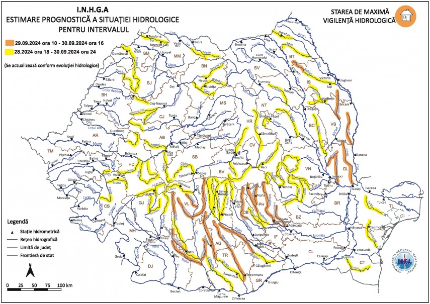 Hartă hidrologică, Sursa foto: INHGA