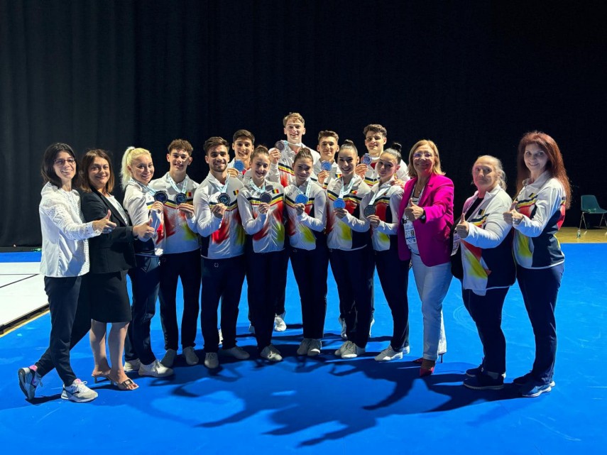 România, pe podium la Mondiale alături de Italia și China. Sursa foto: Facebook (Federația Română de Gimnastică)