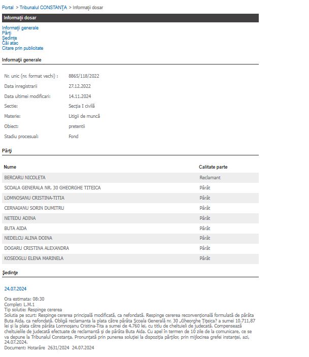 Bercaru - dosar Tribunalul Constanta