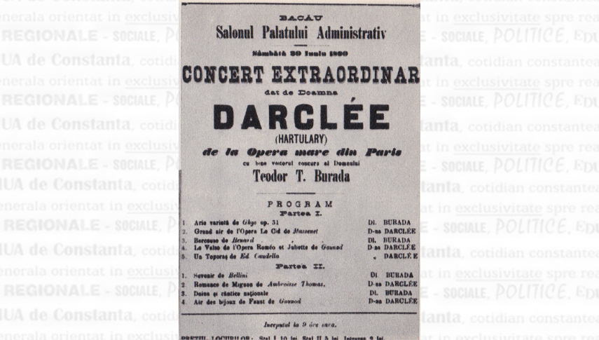 1890. Afiș concert extraordinar Hariclea Darcle și Teodor T. Burada