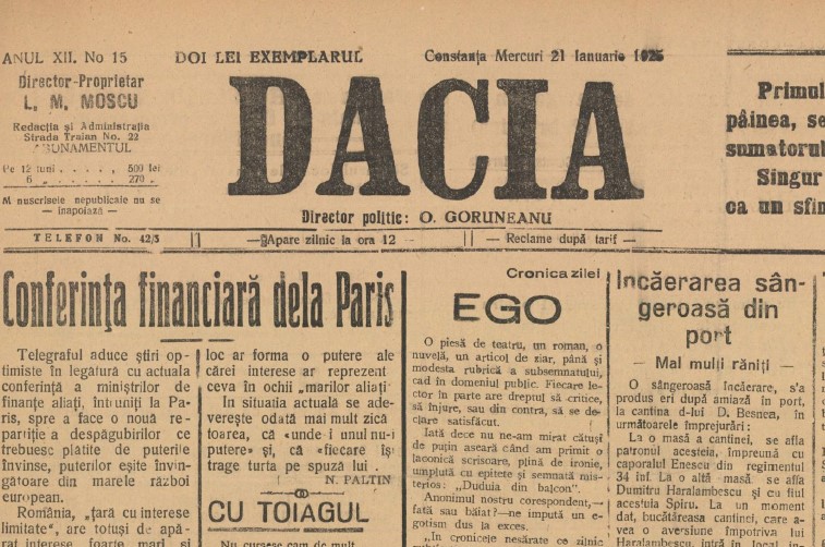 Captură din numărul 15/1925, ziarul „Dacia“. Sursă foto: Arcanum.ro